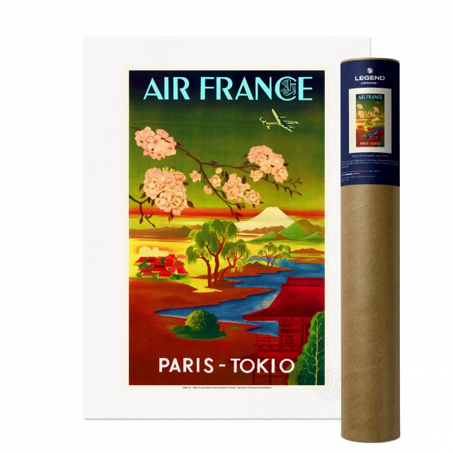 Affiche Air France Paris - Tokio, fleurs de cerisier – 1952