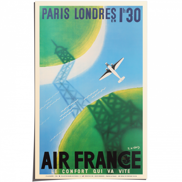 Affiche Air France Paris Londres en 1h30 – Roger de Valerio 1936