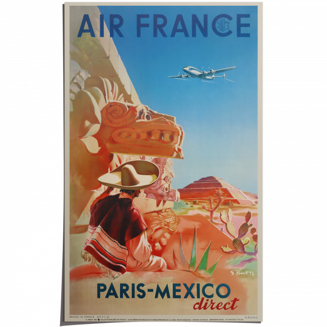 Affiche Air France Paris Mexico – Serge Prout 1952, Réédition
